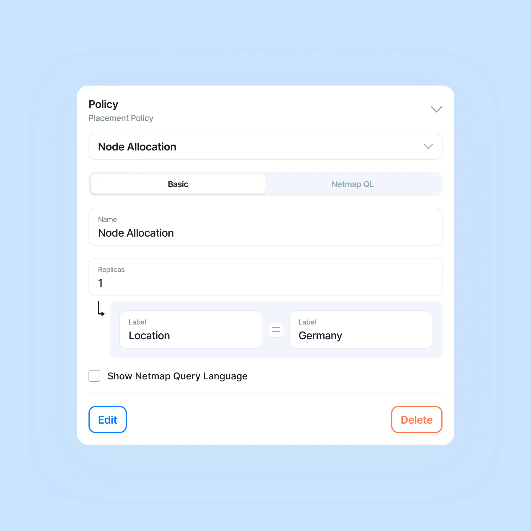 Node allocation in a placement policy