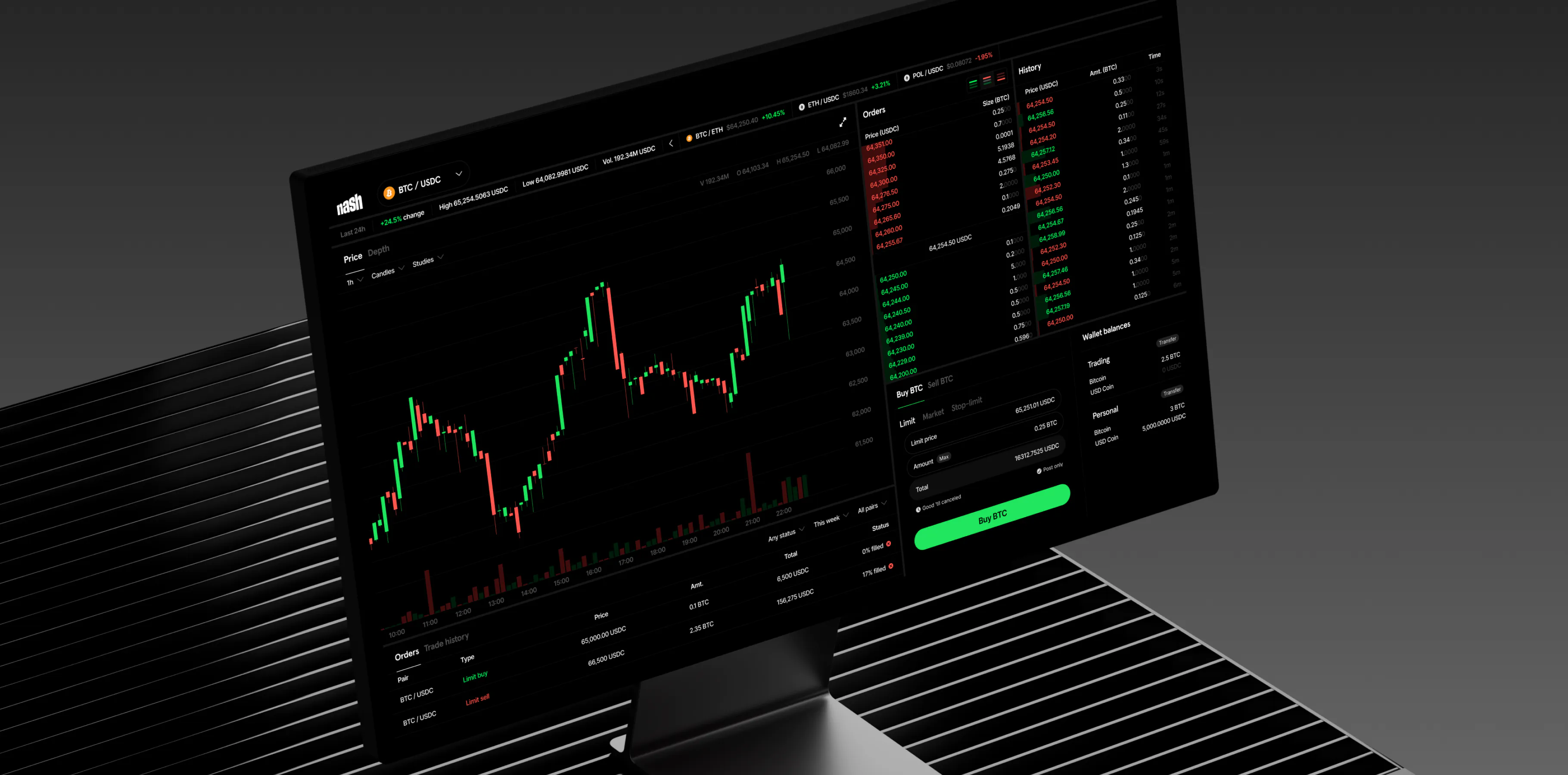 The Nash trading interface on a desktop display