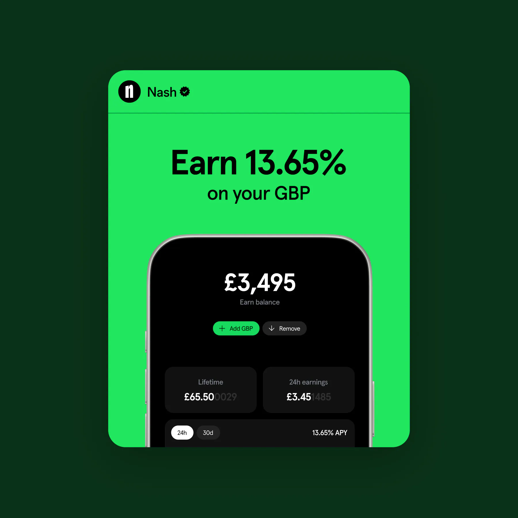 A Nash campaign post: earn 13.65% on your GBP