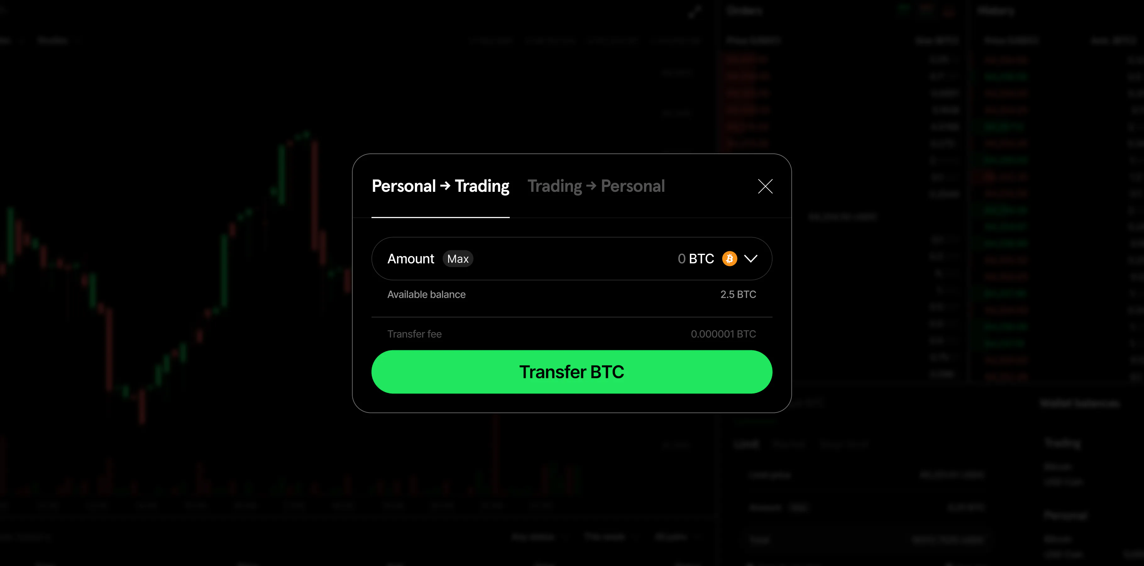 Moving funds from a personal wallet to the trading wallet