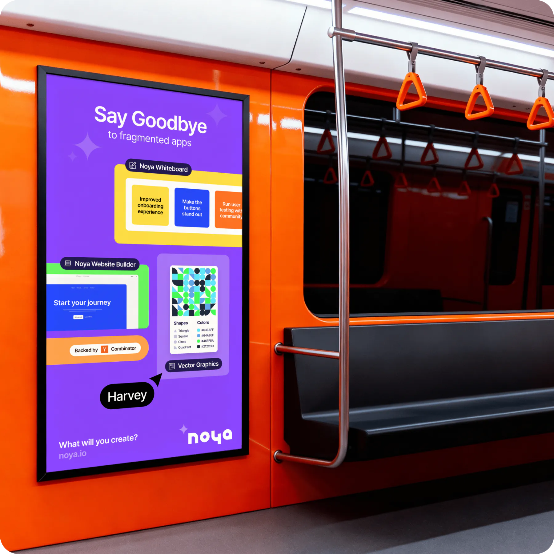 A Noya advert on an underground platform screen