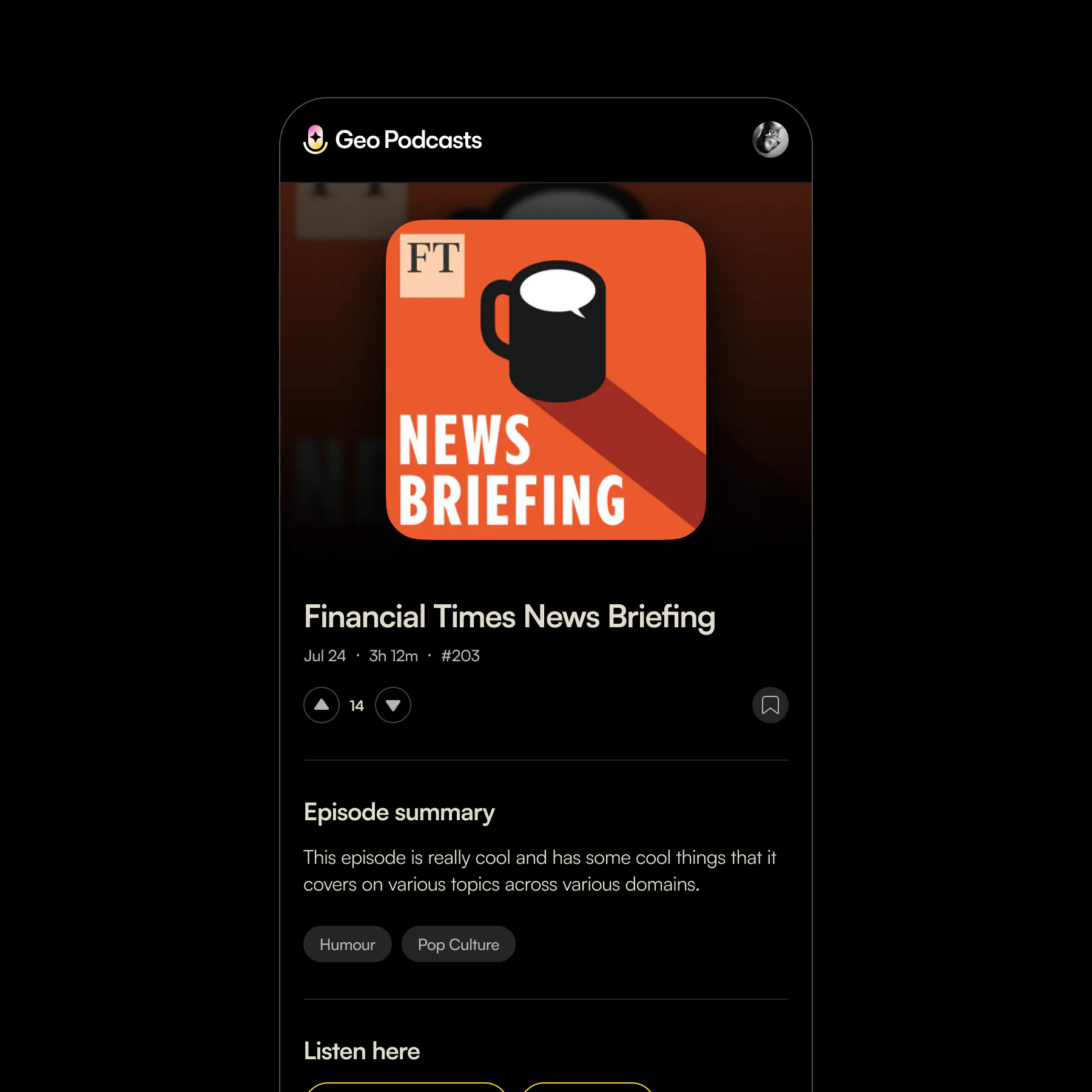 An episode page for the Financial Times News Briefing